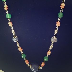 Green, blue quartz and coral podange necklace.